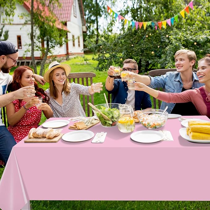 16 Pack Light Pink Plastic Tablecloth for Rectangle Tables, Premium Decorative Pastel Pink Disposable Table Cloths for Parties, Rectangle Party Table Cover for Birthday Wedding Anniversary, 54x108Inch