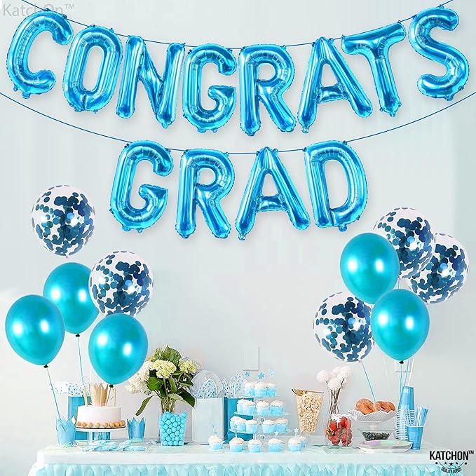 Blue Congrats Grad Balloons - 16 Inch | Congrats Grad Banner For Blue Graduation Decorations 2026 | Congratulations Banner for 2026 Graduation Decorations | Graduation Balloons - KatchOn