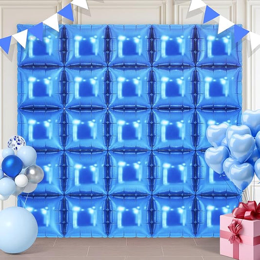 Blue Square Foil Balloons 25 Pcs Metallic Blue Balloons Wall Backdrop for New Year Graduation Birthday Bridal Shower Party Arch Backdrop Decorations