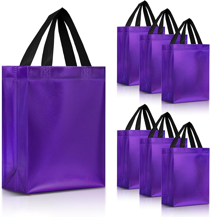 Nush Nush Shiny Purple Gift Bags Bulk, Set of 30 - Reusable Medium Gift Bags with Handles - Purple Goodie Bag Perfect for Halloween, Holidays, Birthday Party Favor, Small Business, Events - 8Wx4Dx10H