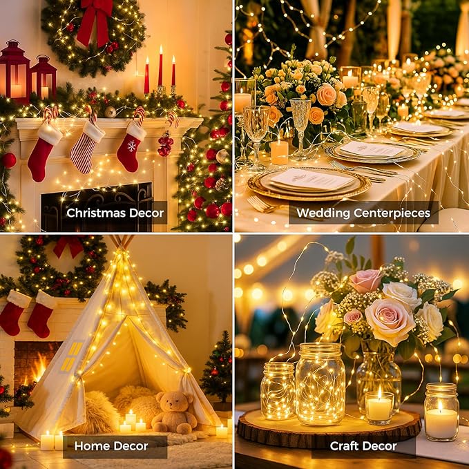 litogo 30 Pack 7FT 20 LED Fairy Lights Battery Operated, 3 Lighting Modes, Bulk Mini Twinkle String Lights Waterproof Silver Wire for Weddings Mason Jars Party Christmas Decorations-Warm White