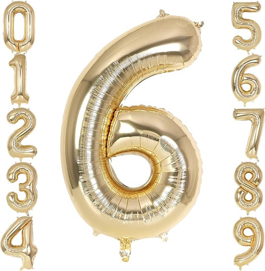 Champagne Gold Large Number 6 Balloon, 40 Inch Light Gold Foil Helium Number Balloons, Giant Mylar Number 6 Balloons for 6 Years Old Birthday Party Anniversary Decorations