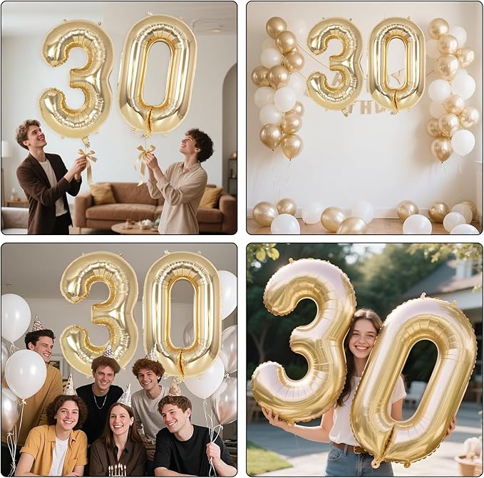Champagne Gold Large Number 30 Balloon, 40 Inch Light Gold Foil Helium Number Balloons, Giant Mylar Number 30 Balloons for 30 Years Old Birthday Party Anniversary Decorations (Champagne Gold 30)