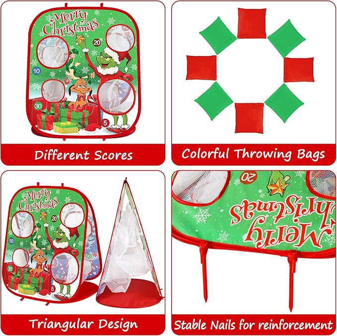 Christmas Bean Bag Toss Games for Kids, Christmas Party Games Double-Sided Collapsible Cornhole Board, Carnival Toys Gifts for Boys Girls Family Outdoor Indoor Yard Games Party Favors Supplies