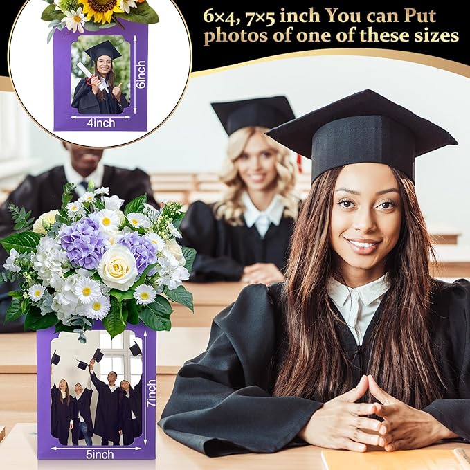 Spiareal 6 Pcs Graduation Box Centerpieces for Table 6/7 Inch Photo Frame Display Congrats Grad Party Favor Gift Picture Table Box Photo Props Frame for Graduation Decoration(Purple)