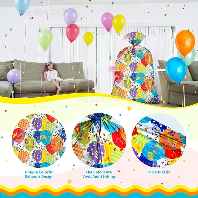 2Pcs Extra Large Jumbo Happy Birthday Present Bag - 36''x48'' XL Oversized Party Gift Wrapping Bags with Colorful Balloon Confetti Design