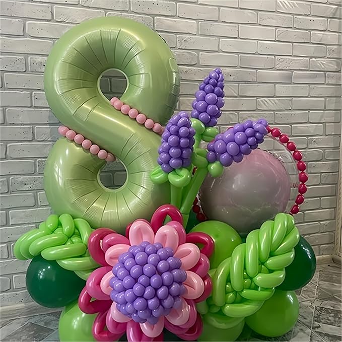 Sage Green Balloon Number 8, 40 Inch Large Self Inflating Foil Number Balloons 0-9, Olive Green Digital 8 Helium Balloon for 8th Girls Boys Women Jungle Safari Birthday Party Anniversary Decorations