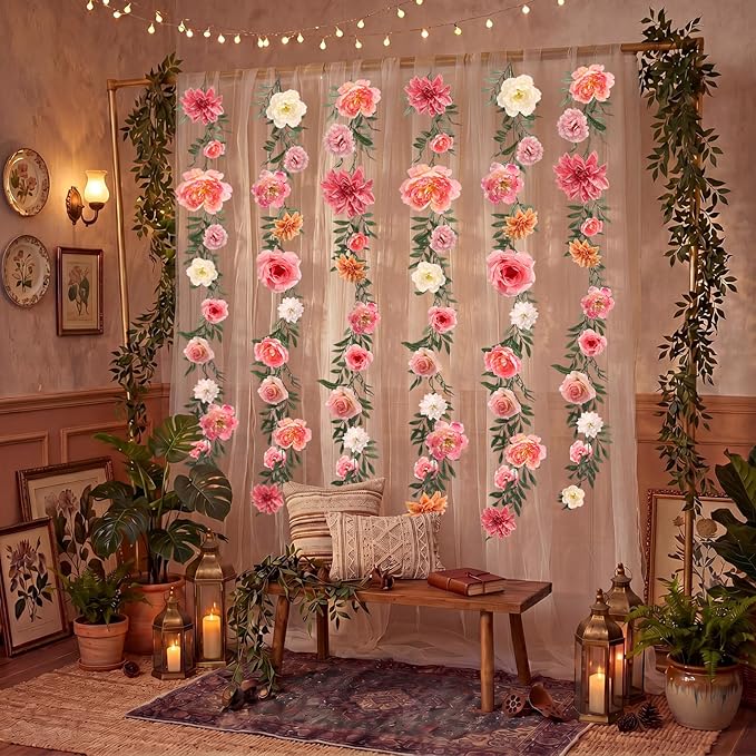 Suncalla 2 Pcs 6.6 ft Artificial Flower Garland Spring Wildflower Vines Backdrop Floral Hanging Ceiling Garland for Tea Birthday Wedding Bridal Shower Baby Shower Backdrop Wall Decor (Lively Color)