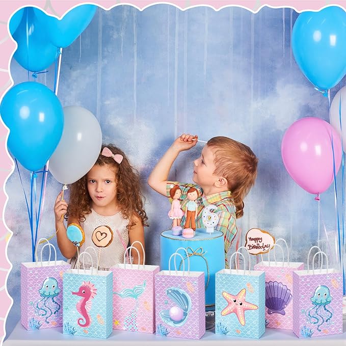 Outus 48 Pcs Mermaid Birthday Party Favor Bags Mermaid Gift Goodie Treat Candy Bags Under the Sea Gift Wrap for Kids Princess Baby Shower Party Supplies