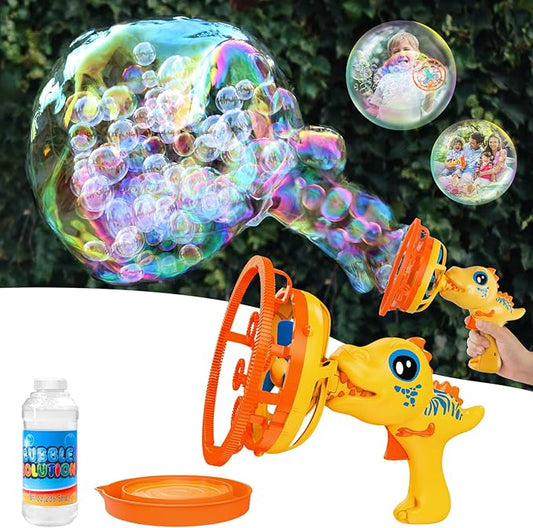Bubble Gun Bubble Machine Dinosaur Bubble Blower Toy for Kids and Toddlers Bubble in Bubble Gun Party Favors Birthday Christmas Easter Gift for 3 4 5 6 7 8 9 Years Old Boys and Girls (Yellow)