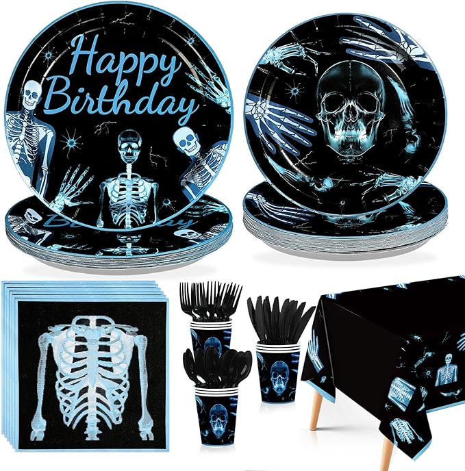 170Pcs Radiology Graduation Birthday Party Supplies X Ray Medical Themed Plates Napkins Cups Tablecloth rad tech graduation Tableware Set for Radiology Doctor Birthday Decorations Serves 24