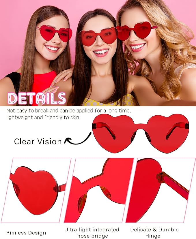 Frienda 20 Pairs Heart Shaped Sunglasses Rimless Candy Color Glasses for Women Men Party Favor