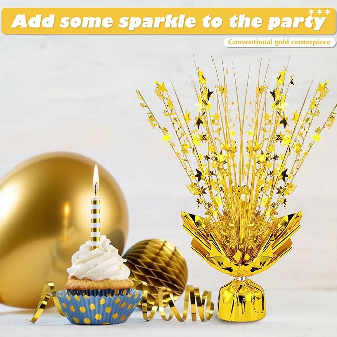 6 Pack Metallic Foil Spray Centerpiece Star Table Decoration Burst Table Centerpieces for Birthday Wedding Anniversary Celebrations Party Decor Supplies (Gold)