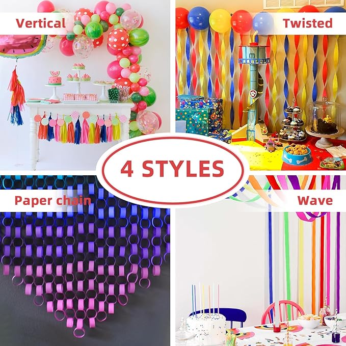 PIGETALE Crepe Paper Streamers 8 Rolls 656ft, Pack of Rainbow Assorted Colored Party Streamers for Party Backdrop Birthday Baby Shower Wedding Decorations DIY Art Craft Supplies (1.8Inch x 82Ft/Roll)