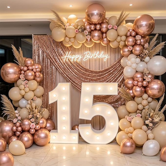 RUBFAC 135pcs Rose Gold Balloons Different Sizes 18 12 10 5 Inches, Latex Balloon Garland Arch Kit for Birthday Party Valentine's Day Baby Shower Graduation Wedding Holiday Decoration