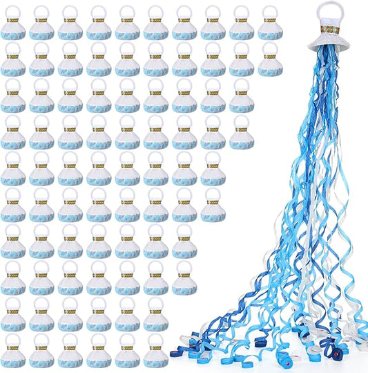 Arrowbash 48 Pcs No Mess Streamers Confetti Hand Throw Streamers Paper Crackers for New Years Wedding Opening Celebrations Birthday Retirement Engagement Graduation Party Favors Decor(White and Blue)