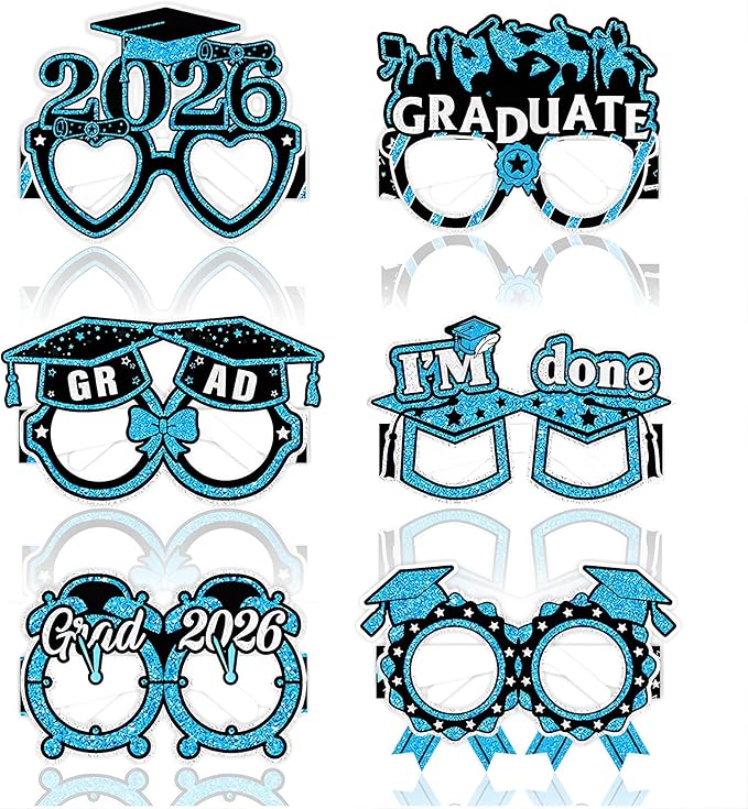 2026 Graduation Party Decorations Glasses, 12 Pcs Class of 2026 Grad Party Eyeglasses Photo Props, Graduation Photo Booth Props for Women Men College Graduation Favors Supplies (Blue)