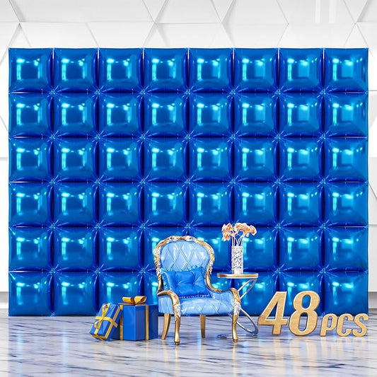 NISOCY 48PCS Blue Square Foil Balloons Wall Backdrop Double Sided Dark Blue Balloons Tunnel Arch Kit for Birthday Baby Shower Graduation Wedding Anniversary Party Decoration