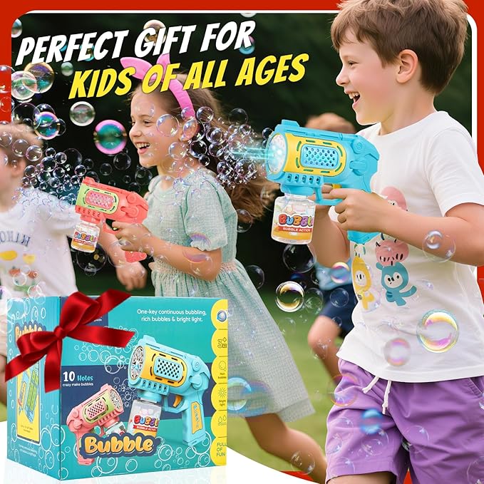 Toys for 3+ Year Old Boys Girls: 2 Pack Bubble Gun Machine with Bubble Solution, Kids Toys for Ages 3-5 4-6 5-7, Outdoor Outside Toy for Kids Ages 4-8, Gifts for 3 4 5 6 7 8 Year Old Boys Birthday