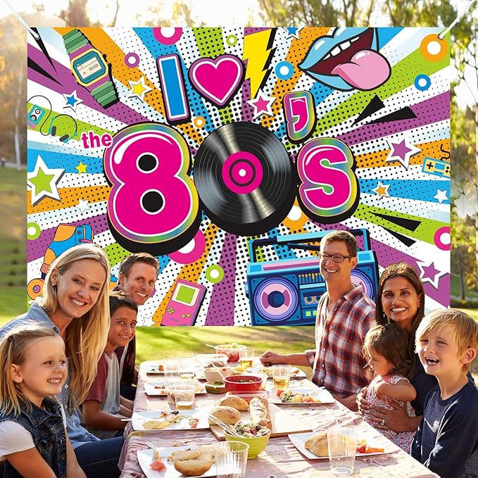 80s Party Decorations Backdrop Extra Large Fabric I Love The 80s Hip Hop Party Banner 1980 Birthday Party Photo Booth Background Supplies for Adult (70.8x43.3 Inch)