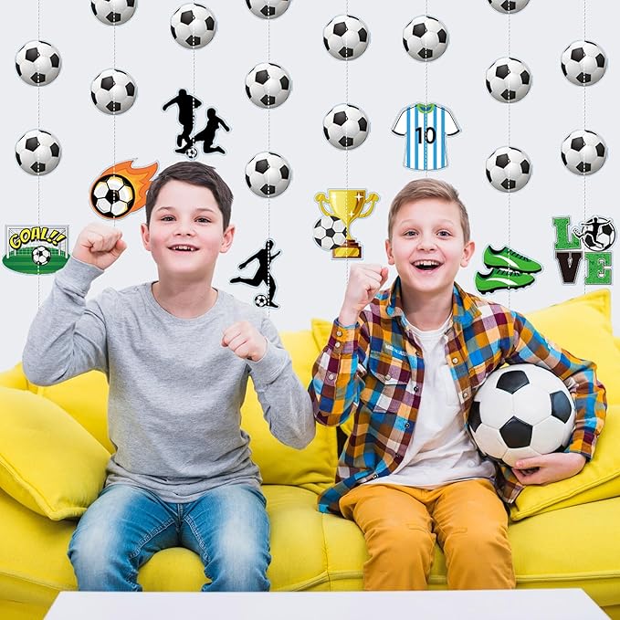 Soccer Party Decorations 8 Pcs Soccer Garland Banner Pre-Strung Football Hanging Garland Decor for Home Classroom Sports Themed Birthday Party Game Fans