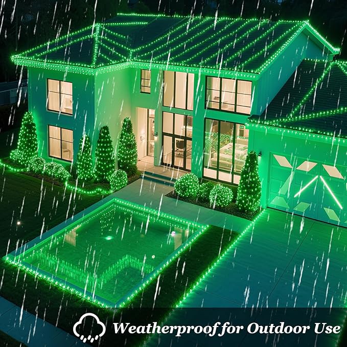 750 LED Christmas String Lights Outdoor, 240FT Twinkle Fairy Lights with Timer & Memory, 12 Modes Dimmable Waterproof St Patricks Day Decorations for House Patio Wedding Party Christmas, Green