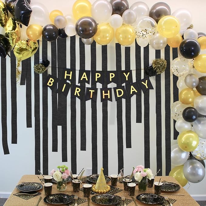 8 Rolls Black Crepe Paper Streamers Black Party Streamers Photo Booth Backdrop for Birthday Wedding Graduation Halloween New Year Holiday Decorations（Total 656ft,1.8Inch x 82Ft/Roll）