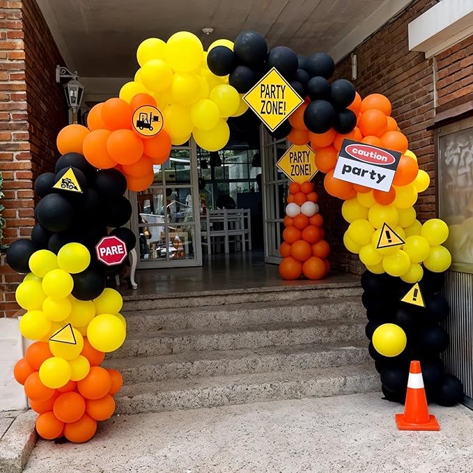 Construction Party Balloon Garland Kit, Construction Birthday Party Supplies Orange Black Yellow Balloon Garland with Truck Foil Balloon for Construction Quarantine Party Decorations