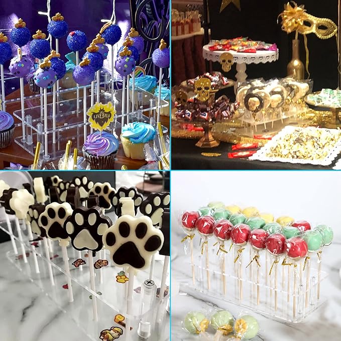 Goabroa Cake Pop Stand, 21 Holes Clear Acrylic Cakepops Display Stand, Transparent Cake pop Holder for Cake pop Sticks Under 0.2 inch (5mm) Diameter