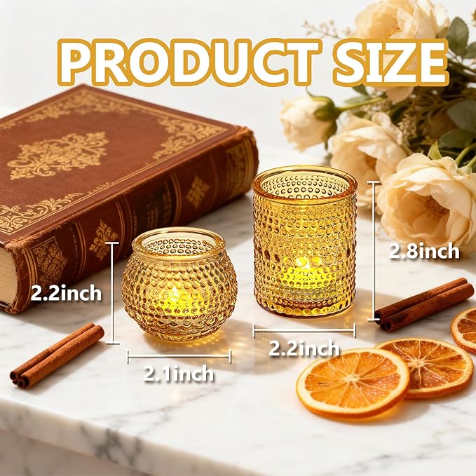 Rubtlamp Amber Votive Candle Holders Set of 24, 12Pack 2.1 * 2.7inch Glass Vintage Candles Holder 12Pack 2.1 * 2.1inch Tea Lights Candle Holders for Table Centerpiece Wedding Decor Home Decoration
