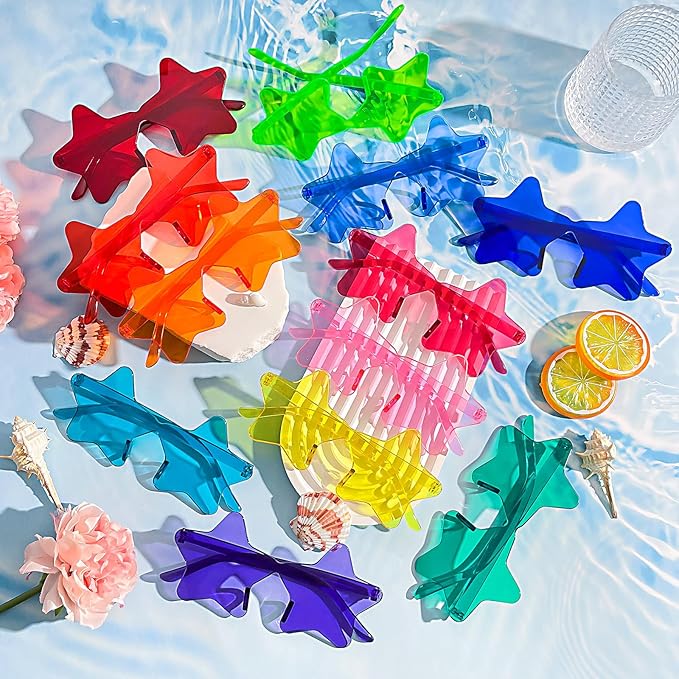 12/24 Pack Rimless Star Sunglasses for Women Men, Fun Pentagram Glasses Colorful Sunglasses Party Favors Set