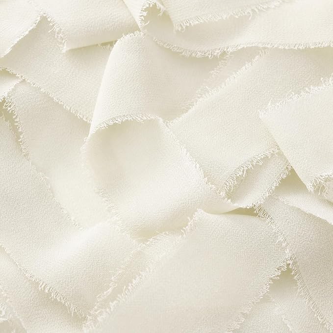 DORIS HOME Cream White Chiffon Ribbon for Flower Bouquet, 1" x21Yd Fabric Ribbon for Gift Wrapping, Handmade Frayed Ribbon for Wedding Invitations/Christmas Decorations