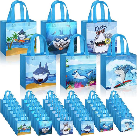 Sweetude 40 Pcs Shark Gift Party Favor Bags with Handle, Non Woven Goodie Bags Birthday Favor for Birthday Baby Shower Packaging Supplies