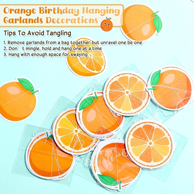 Daifunli 8 Pcs Orange Party Decorations Citrus Slice Birthday Hanging Garlands Banner Tangerine Paper Cutouts Streamer for Little Cutie Orange Baby Shower Wall Ceiling Spritz Decor Supplies