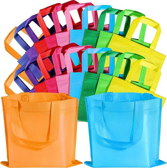 SPERPAND 100Pcs Non-Woven Gift Bags, 9.8" Small Reusable Goodie Bags, Grocery Bag with Handles, Party Favor Bag for Baby Shower, Birthday, Rainbow Party Supplies