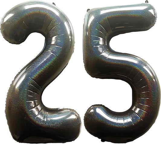 Laser Black Number 25 Balloons 40 Inch Giant Foil Mylar Balloons for 25th Birthday Anniversary Events Party Decorations