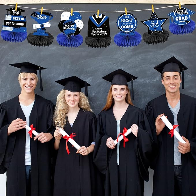 Honoson 12 Pcs 2026 Graduation Party Decorations Class of 2026 Congrats Grad Table Centerpieces Congratulate Graduation Honeycomb Table Toppers for Grad Party Favor Supplies(Blue, Black)