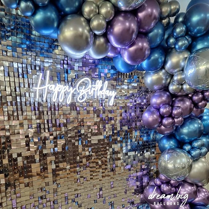 Disco Balloons Garland Arch Kit - 22 18 12 10 5 inch Metallic Purple Blue Hot Pink Green Silver Chrome Disco Balloon with for Birthday Sing Themed 70S 80S 90S Bachelorette Party Decorations