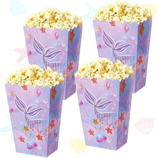 BACH AND BOUJEE 12 PCS Mermaid Popcorn Boxes Under the Sea Party Favor Goodie Boxes Candy Bags for Girls Princess Mermaid Birthday Party Supplies Baby Shower Wedding Decorations