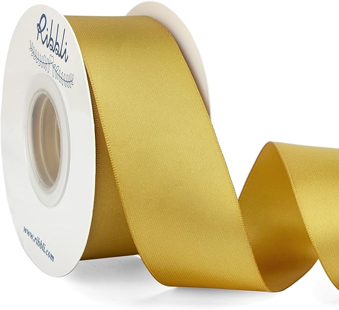Ribbli Gold Double Faced Satin Ribbon,1-1/2” x Continuous 25 Yards,Use for Bows Bouquet,Gift Wrapping,Wedding Decoration