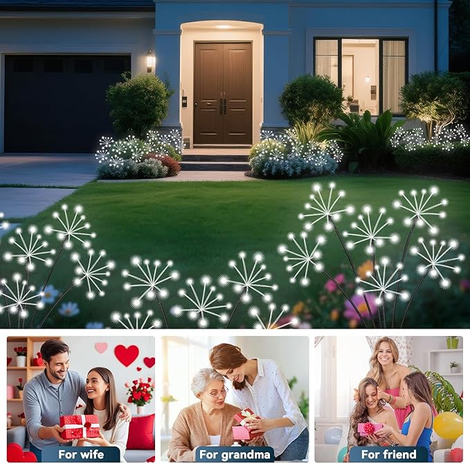 Slyuexu Solar Garden Lights 2 Pack Waterproof Swaying Starburst Light Solar Outdoor Lights for Yard Patio Walkway Pathway Party Wedding Decoration, Unique Gifts for Women, White