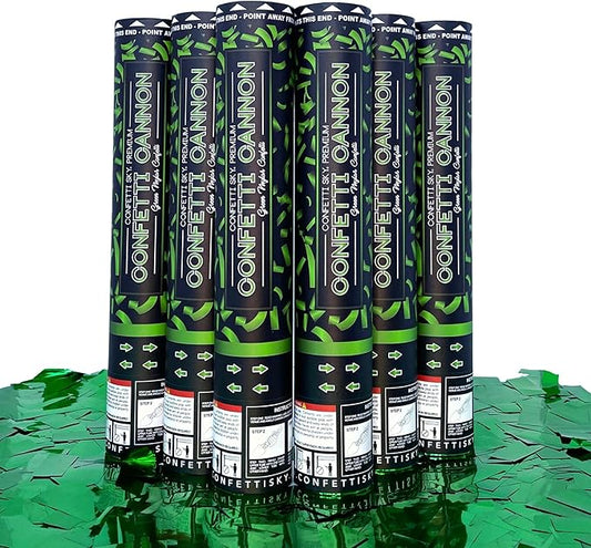 Confetti Sky [6 Pack] 12 Inch Confetti Cannons | Green Confetti Poppers for Wedding Celebration, Birthday Party, Pranks, Graduation, Christmas Eve and New Year Celebration