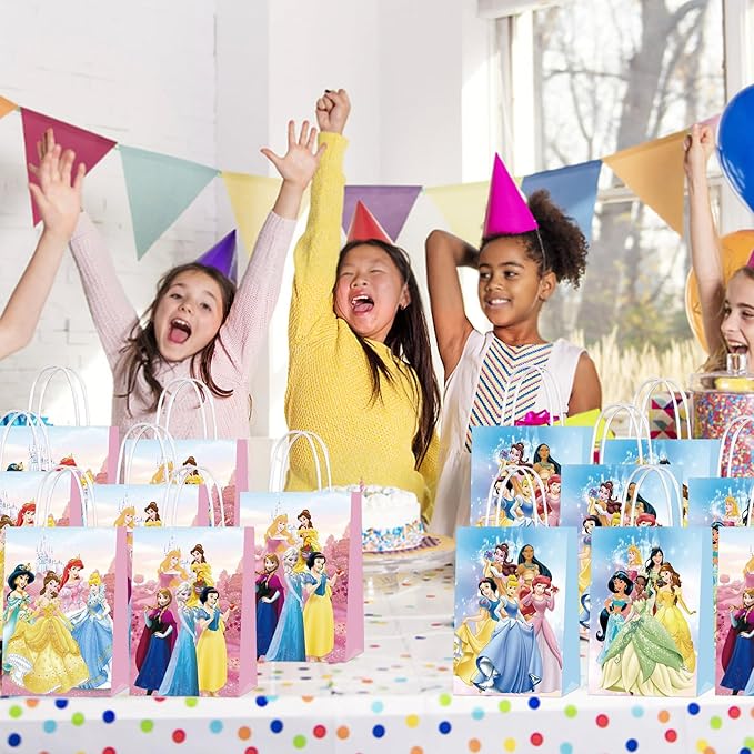 AURSWIF Princess Birthday Party Bags, 20 PCS Princess Kraft Paper Goodie Bag with Handles Small Gift Treat Bags for Princess Party Supplies