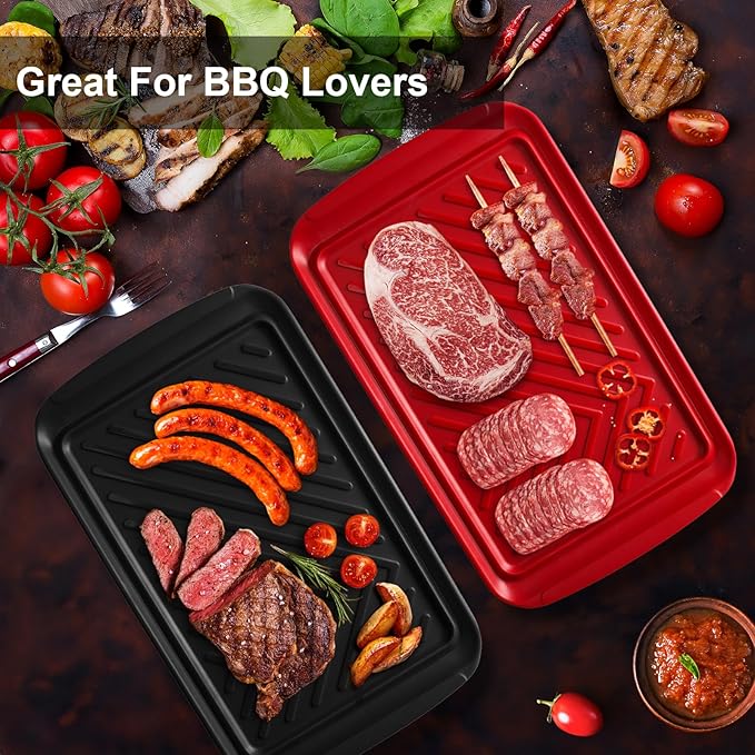 LEHAHA Grilling Prep Trays, Melamine BBQ Prep and Serving Platters and Tray for Outdoor Entertaining, Large Food Serving Trays, Set of 2, 17.2" x 10.5",Great for Grilling Lovers,Black and Red