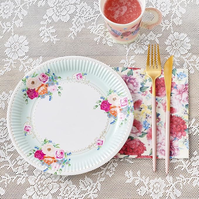 Talking Tables Afternoon Tea Vintage Floral Paper Plates | 24 Count (1 Pack) | Truly Scrumptious | for Birthday Party, Baby Shower, Wedding Hen Party and Anniversary, Disposable Tableware - Size 9'