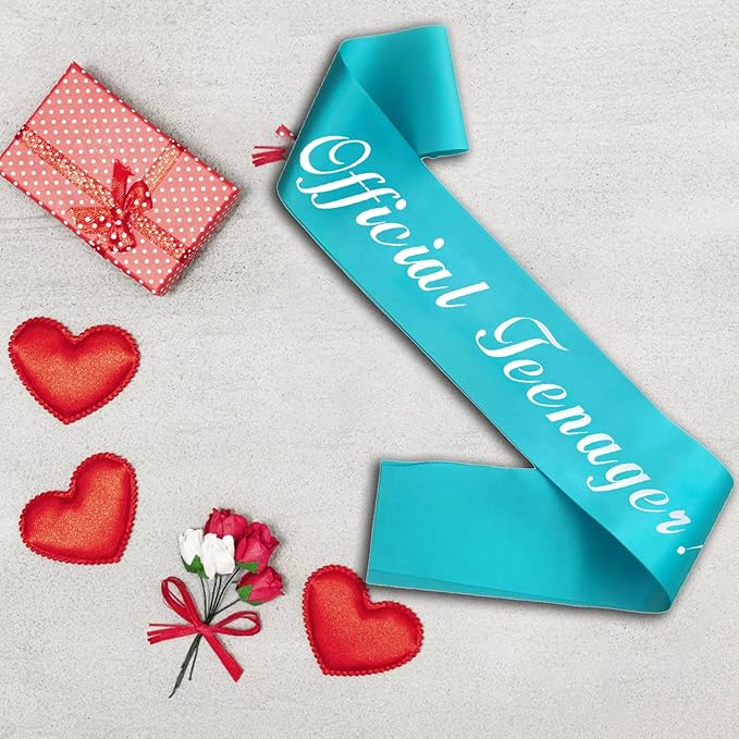 Silver Foil 'Official Teenager' Teal Sash for 13th Birthday Party Decorations & Gifts