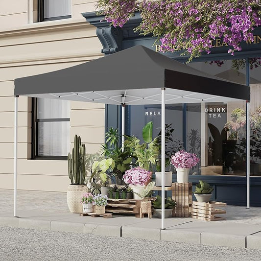 Shades 10x10 Pop Up Canopy, Heavy Duty Beach Tent with Carrying Bag for Easy Moving, Sun Shelter for Parties, Events, Camping, Outdoor Gazebo with 420D PU Coated Waterproof Grey Fabric
