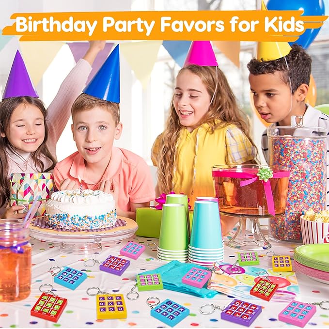 24PCS Tic Tac Toe Game Birthday Summer Party Favors Goodie Bags Stuffers for Kids 3-5 4-8 8-12 Classroom Treasure Chest Carnival Prize Box Toys Bulk Keychain Pinata Filler Return Gifts for Girl Boy