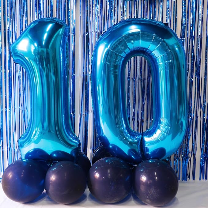 10th Birthday Decorations for Boys 10 Balloon Number 10th Birthday Banner Blue Streamers 10 Year Old Boy Birthday Decorations