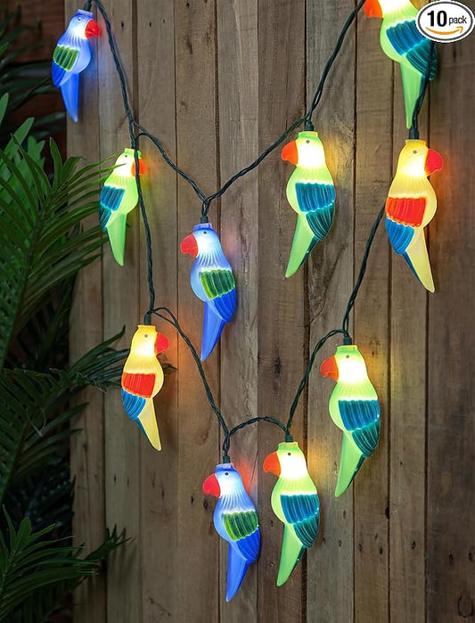 Outdoor Tropical Parrot String Lights Plug in, 8.5Ft Outdoor Hawaiian Decorative Patio String Lights with 10 Colorful Parrot Lights, Hanging Novelty Bird Lights for Deck Backyard Trees Stair Party